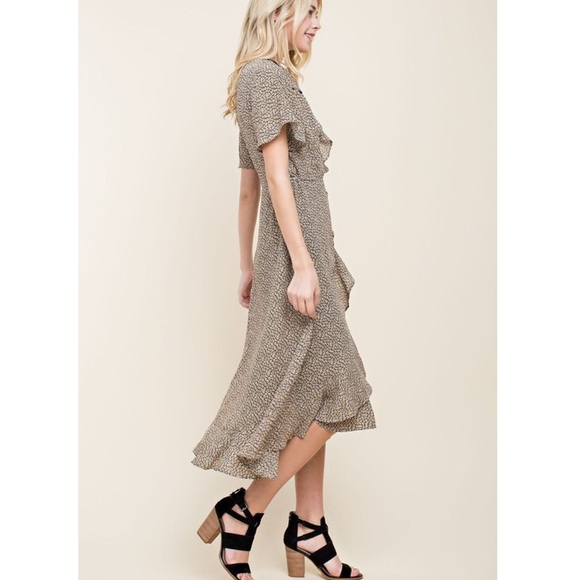 Ruffle Wrap Midi Dress With Tie - Picture 2 of 4